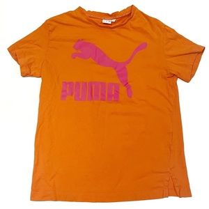Puma Orange Pink T-Shirt Top Size XS Women Girls Athletic Logo Jaguar Top Summer